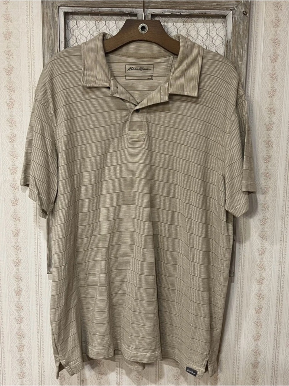 Eddie Bauer Men's Beige Striped Polo Shirt